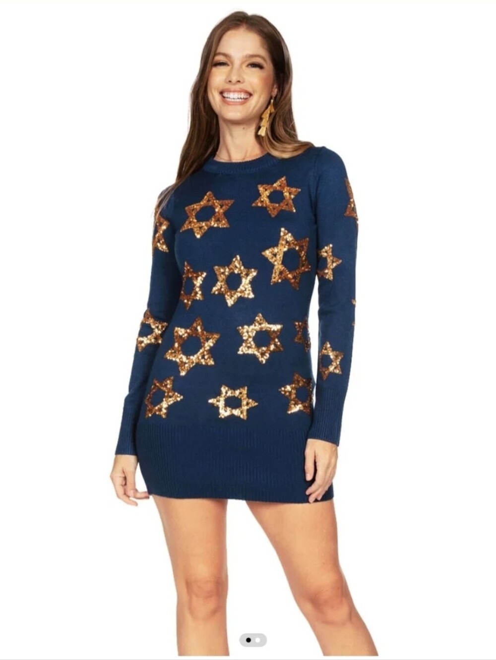 NWT! Tipsy Elves, Blue Sequin Star Of David Sweater Dress,Size Small, MSRP$64.95